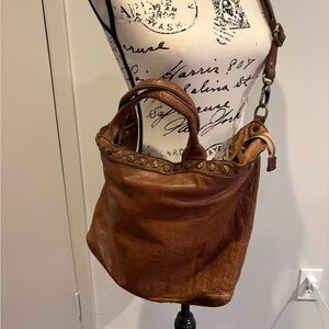 Elegant Tan Leather Studded Shoulder Bag